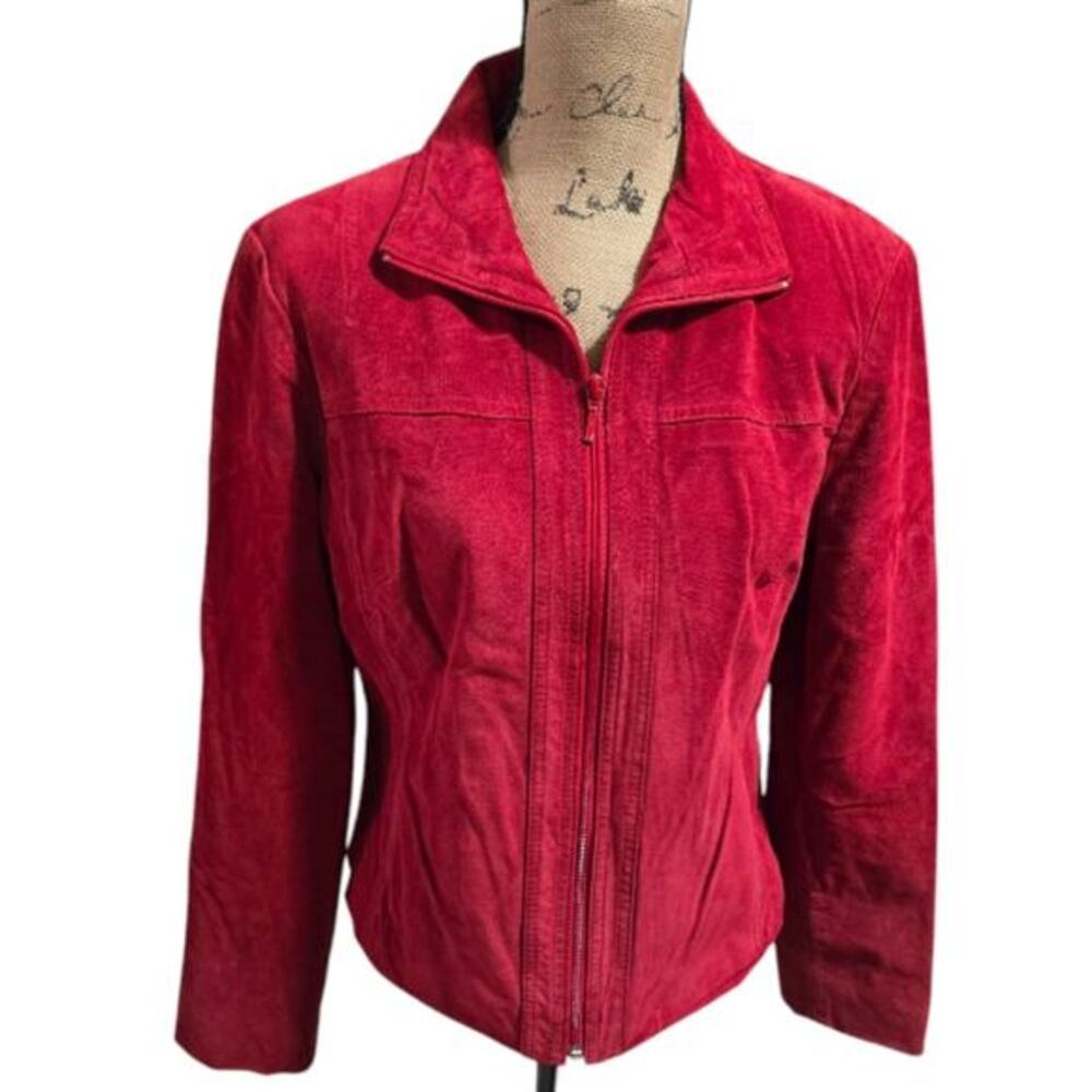Yvonne de Marie Vintage Red Leather Suede Zip Front Jacket Women Size 10